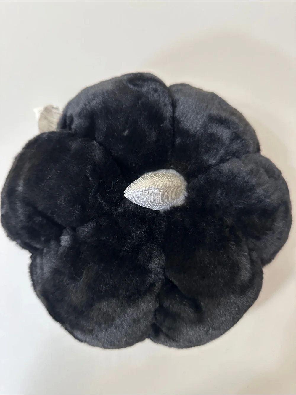 Plush Black Pumpkin Accent Pillow with Silver Stem